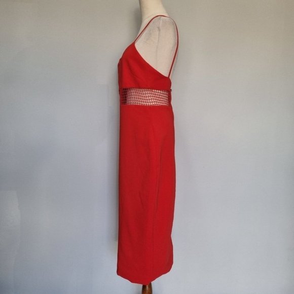 By Johnny Red V-Neck Mesh Panel Sheath Midi Dres Size 12 - Picture 3 of 8